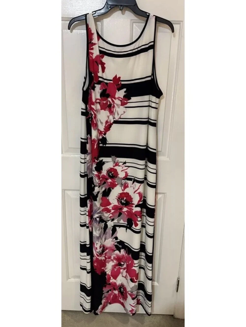 Catherines Maxi Sleeveless Tank Dress Black White Floral Lined Stretch 1X